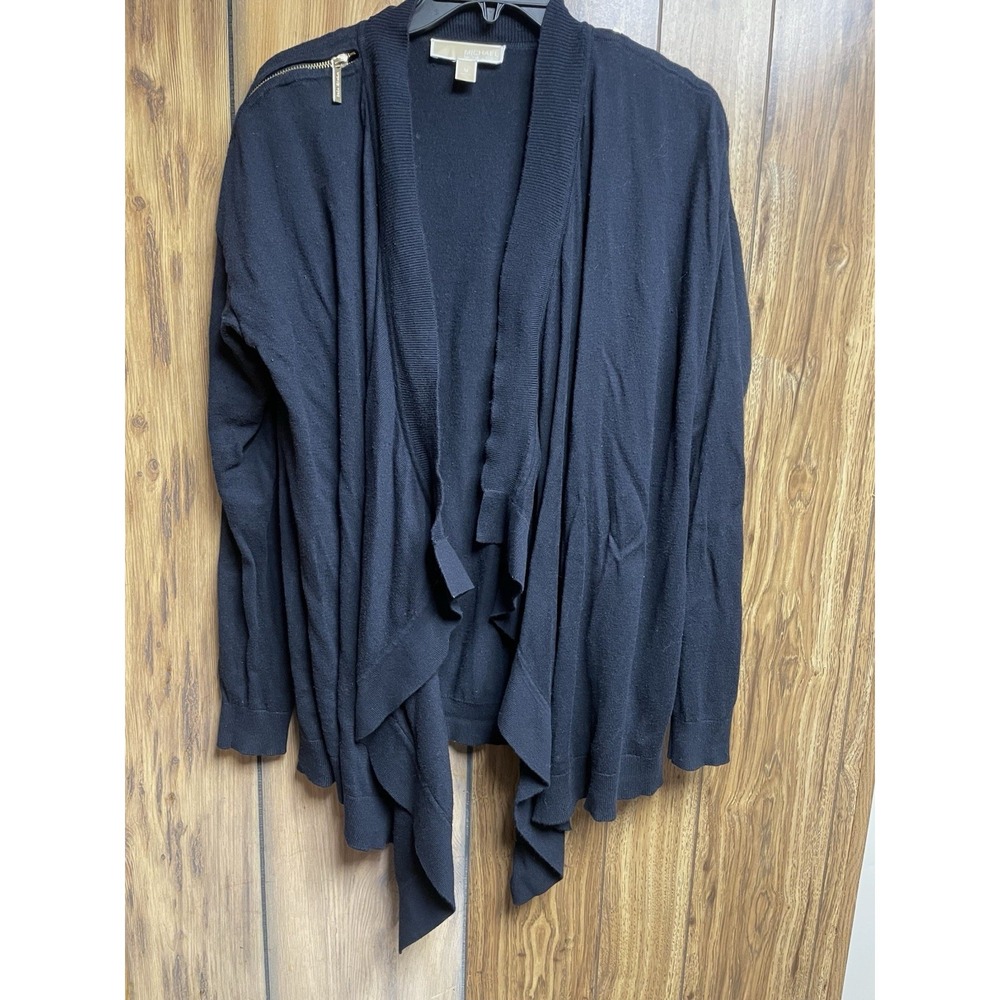 Michael Kors‎ Womens Black Long Sleeve Waterfall Med Open Front Cardigan Sweater